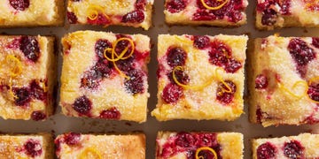cranberry mimosa breakfast cake with orange zest and sugar