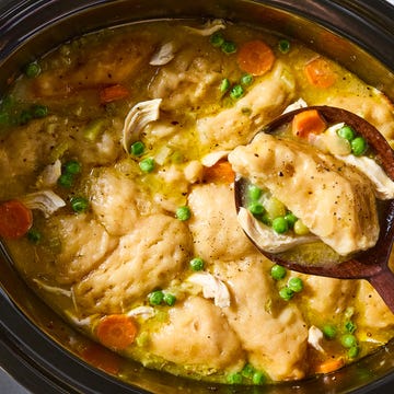 Crock-Pot Chicken & Dumplings chicken and dumplings with veggies in a crock pot