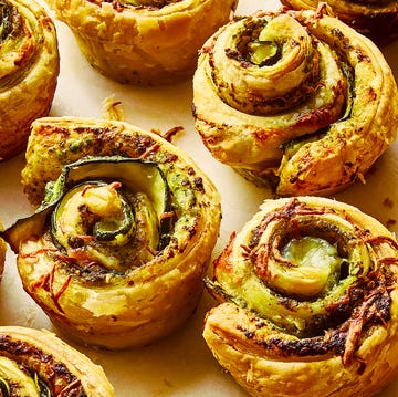 Pesto Zucchini Roses pesto zucchini roses on a white surface