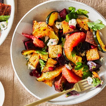 Winter Panzanella Salad winter panzanella salad with beets squash grapefruit and blue cheese