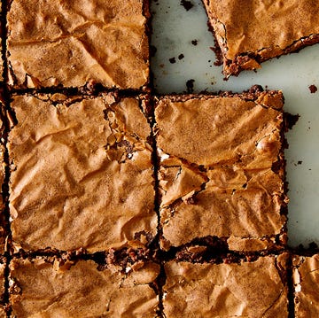Brownies brownies in a grid on a marble surface
