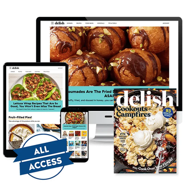 promotional display for delish including various devices showing recipes and a magazine cover promotional display for delish including various devices showing recipes and a magazine cover