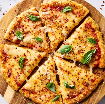 High protein Chicken Parm Pizza pizza on a baked chicken crust base