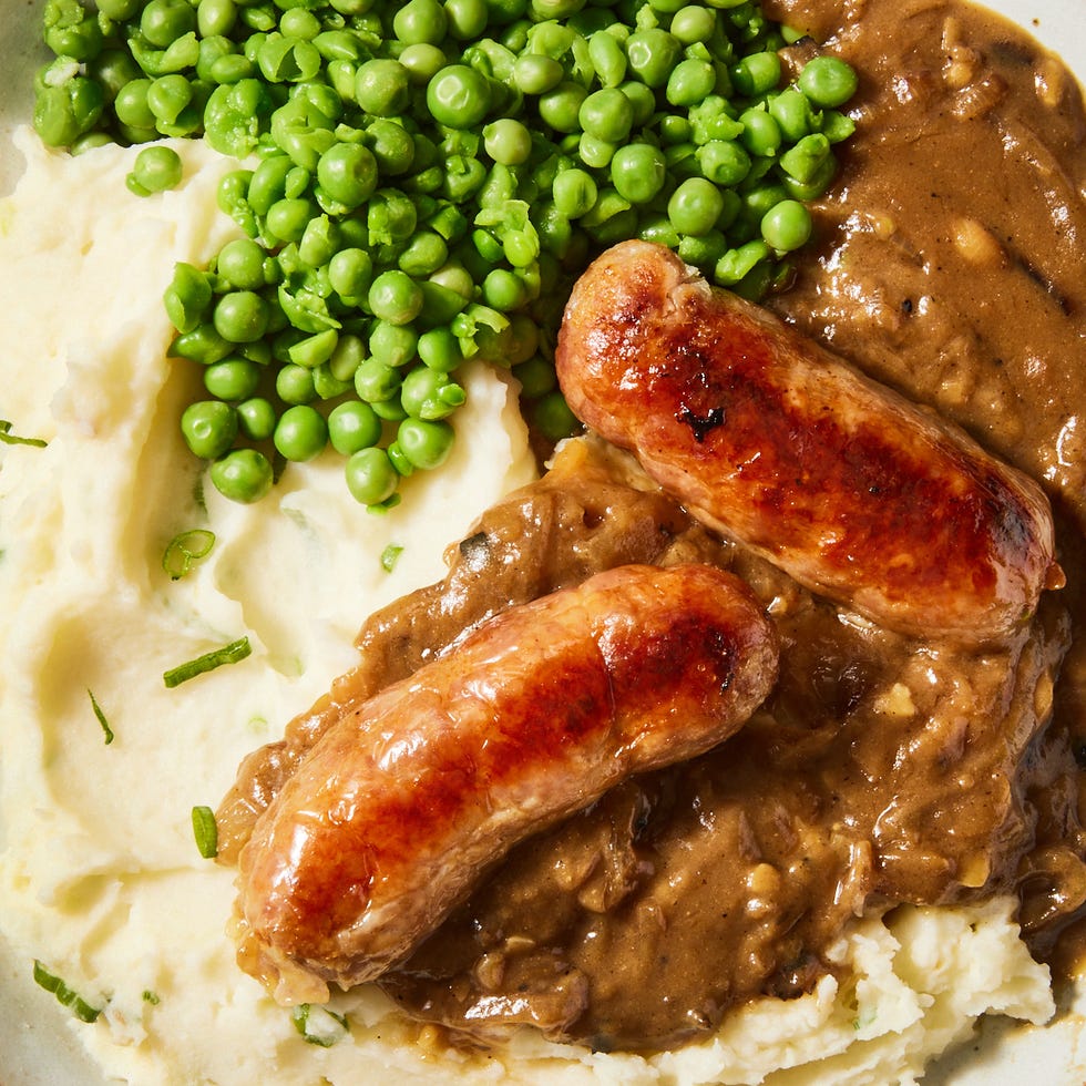 Irish Sausages & Champ irish sausages and champ with green peas