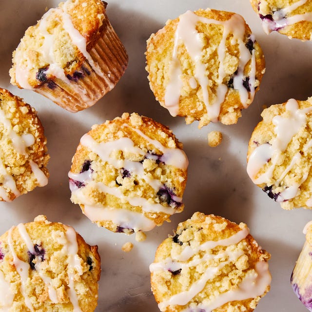 Lemon-Blueberry Muffins lemon blueberry muffins topped with a crumble topping and glaze