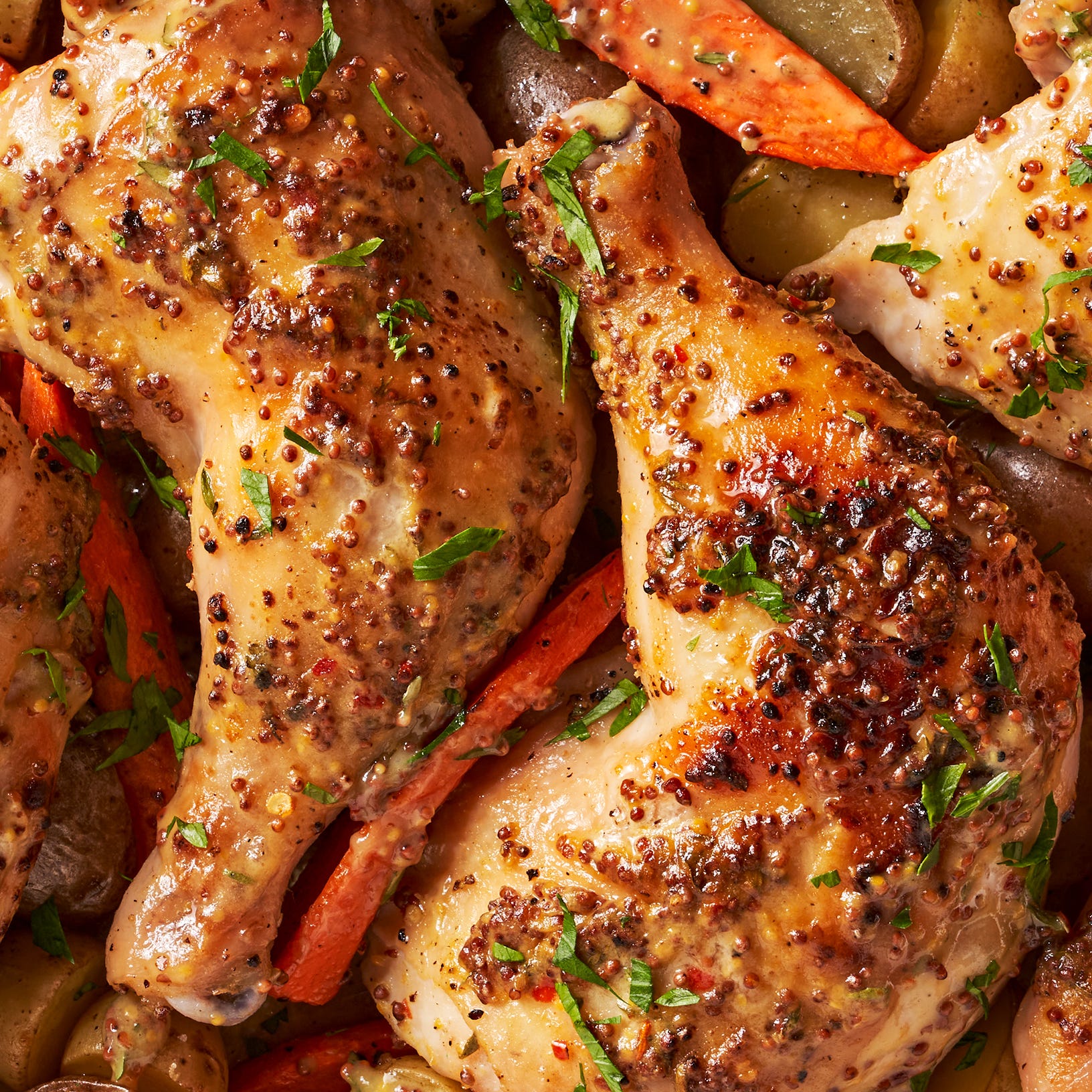 Maple Mustard Glazed Chicken maple mustard glazed chicken with carrots and potatoes