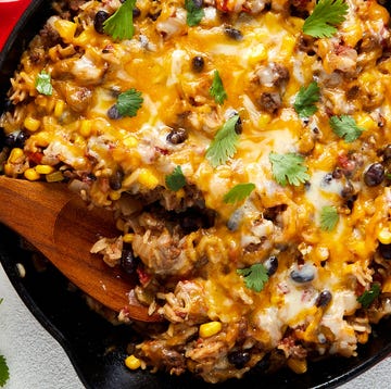 Mexican Beef and Rice Skillet mexican beef and rice skillet topped with cheese and cilantro