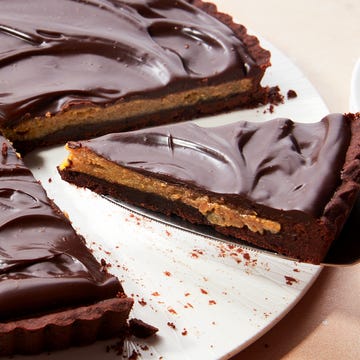 Peanut Butter Cup Chess Pie pie with a chocolate base, peanut butter filling, and chocolate top