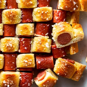 Pigs In A Quilt pigs in a blanket quilted with crescent dough and topped with flaky salt