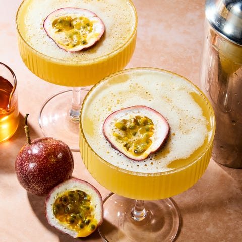 Porn Star Mock Tini passionfruit mocktail topped with passionfruit half
