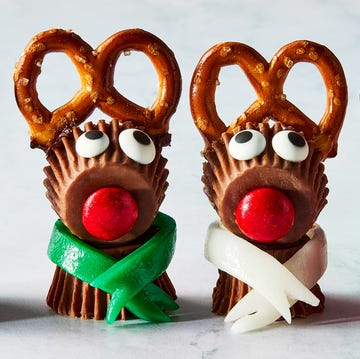 Reese's Rudolph Bites reeses candy stuck together with pretzels to make mini reindeers