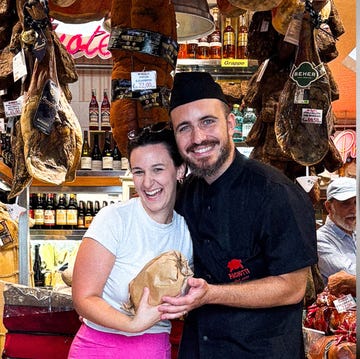 Francesca Zani at a salumeria on the left, plate of pasta on the right francesca zani at a salumeria on the left, plate of pasta on the right