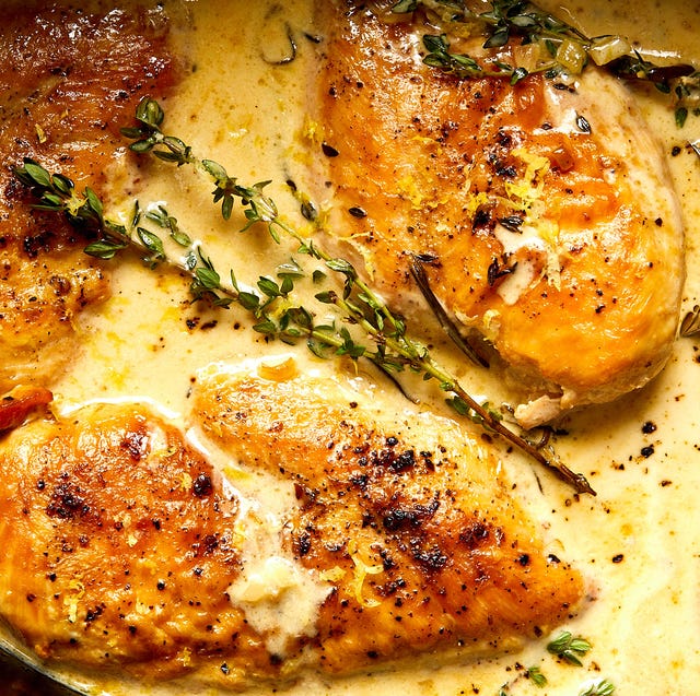 Slow-Cooker Creamy Lemon Herb Chicken chicken in a creamy lemon herb sauce in the slow cooker