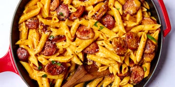 cajun flavored alfredo with penne tossed with smoked sausage