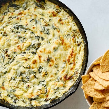 spinachbased baked dip served with tortilla chips