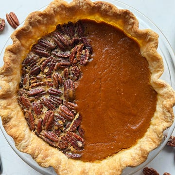 Split Decision Pie half pumpkin and half pecan pie