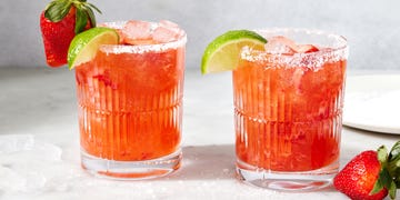 Strawberry Mezcal Margarita strawberry mezcal margarita with lime and strawberries