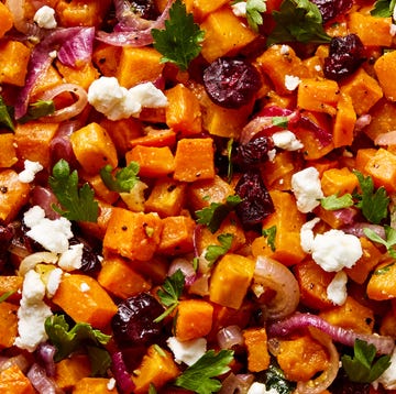 Sweet Potato Salad cubes of sweet potato with crumbled feta, red onion, dried cranberries, and parsley