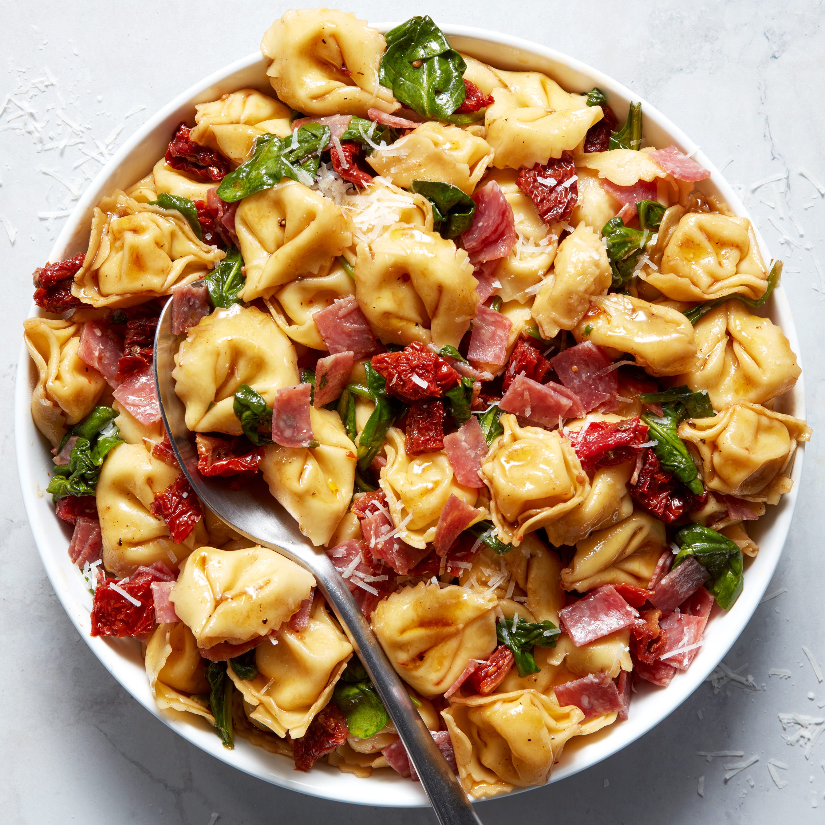 tortellini with salami, spinach, and sun dried tomatoes
