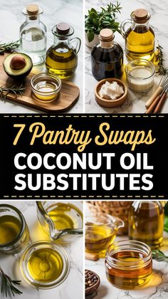 coconut oil and other ingredients are shown in this collage