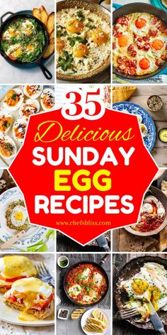 the cover of 35 delicious sunday egg recipes
