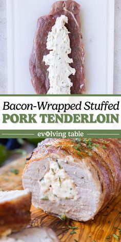 the pork tenderloin has been sliced and is ready to be eaten