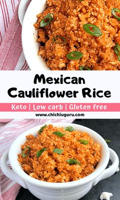 mexican cauliflower rice in a white bowl