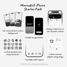 A collection of ideas to transform your iPhone setup to be clean, minimal, and consistent. Minimal Ios Setup, Minimal Android Setup, Iphone Minimalist Setup, Minimalist Iphone Home Screen, Best Iphone Layout, Iphone Homescreen Ideas Minimalist, Iphone Minimalist Home Screen, Minimalist Phone Setup, Minimalist Homescreen Ideas