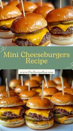 mini cheeseburgers with toothpicks on them are ready to be served in the kitchen