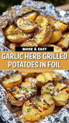 garlic herb grilled potatoes in foil