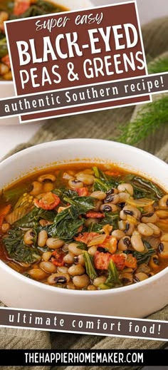 a bowl of black eyed peas and greens soup