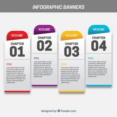 three colorful numbered paper banners with numbers on each one and the word infographic banners below