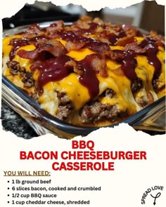 the bacon cheeseburger casserole is ready to be eaten
