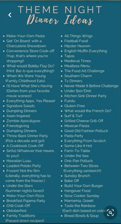 Themed Dates At Home, Date Night Theme, Weekly Date Night Ideas At Home, Simple At Home Date Night Ideas, Homemade Anniversary Dinner Ideas, Theme Night Menu Ideas, Date Night Themes, Meals To Cook Together Date, Dinner Theme Night Ideas