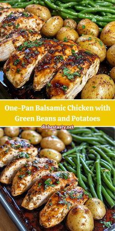 one pan balsamic chicken with green beans and potatoes