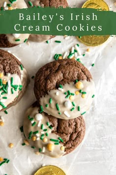 bailey's irish cream cookies with white frosting and sprinkles on top