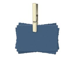 a piece of blue paper with a clip in the middle that is attached to it