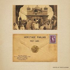 an old postcard with two pictures of people in front of a building and one has a postal stamp on it