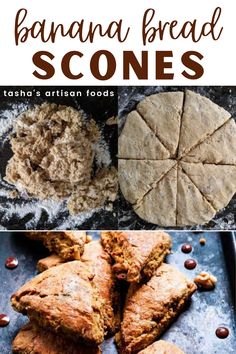 collage of scones being made with text overlay that reads 'banana bread scones'.