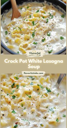 crock pot white lasagna soup in a pan