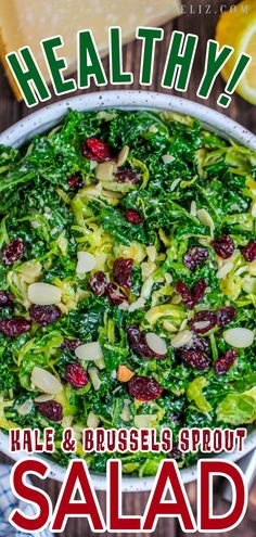 healthy salad with kale and brussels sprouts in a bowl