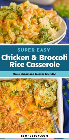 chicken and broccoli rice casserole with text overlay