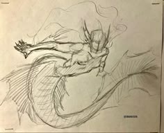 a drawing of a man flying through the air