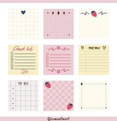 four different types of notepads with hearts, stars and checklist on them
