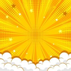 an abstract yellow background with stars and clouds