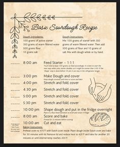 a menu with instructions on how to make bread and other items for the restaurant or bar