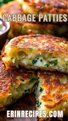 some food is stacked on top of each other with the words garbage patties