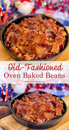 old fashioned oven baked beans in a skillet