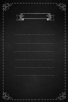a chalkboard with an ornate frame and ribbon on the bottom, in black background