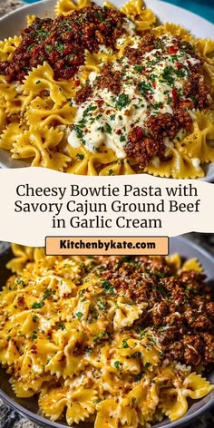 cheesy bowtie pasta with savory cajun ground beef in garlic cream